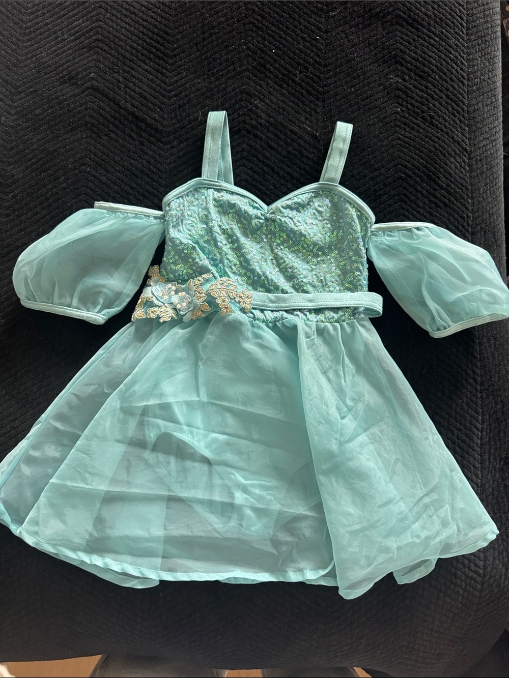 Aqua Sequin Tulle Off-Shoulder Party Dress